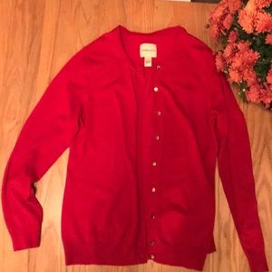 Red Cardigan with gold buttons